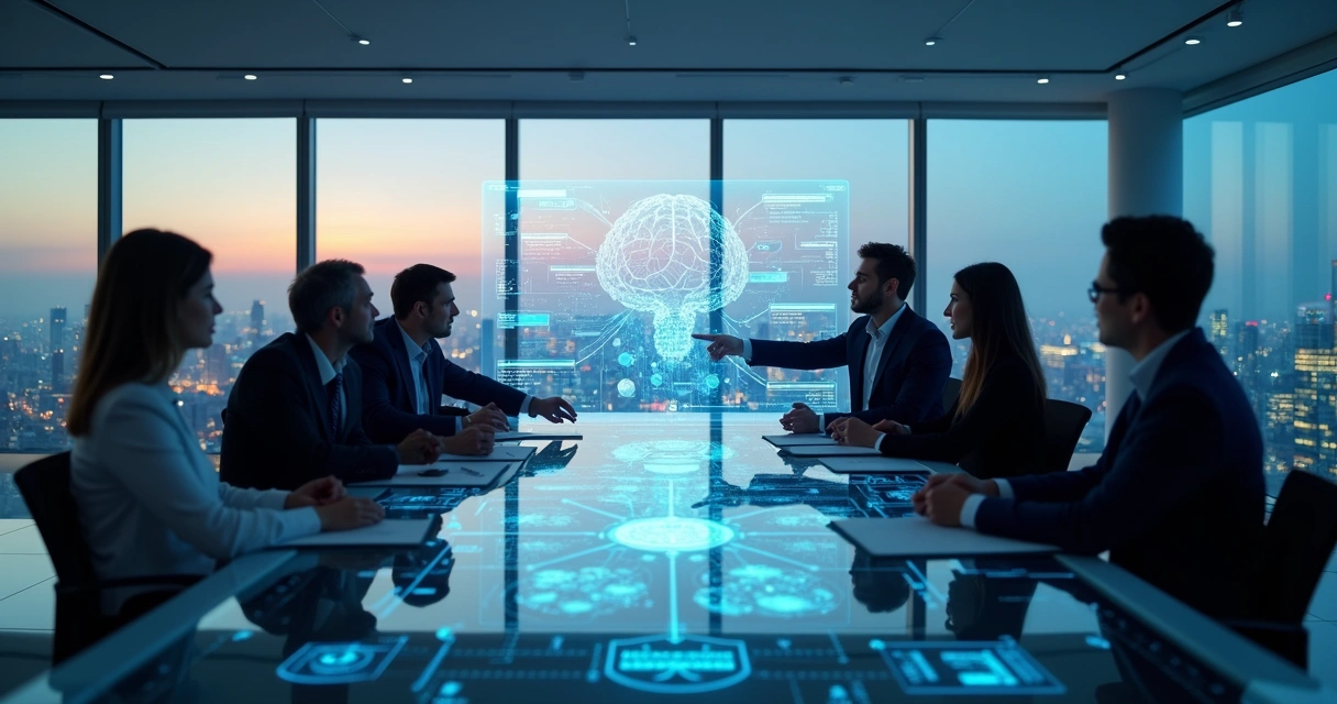 Executivos analisando painel de dados de marketing B2B com IA generativa