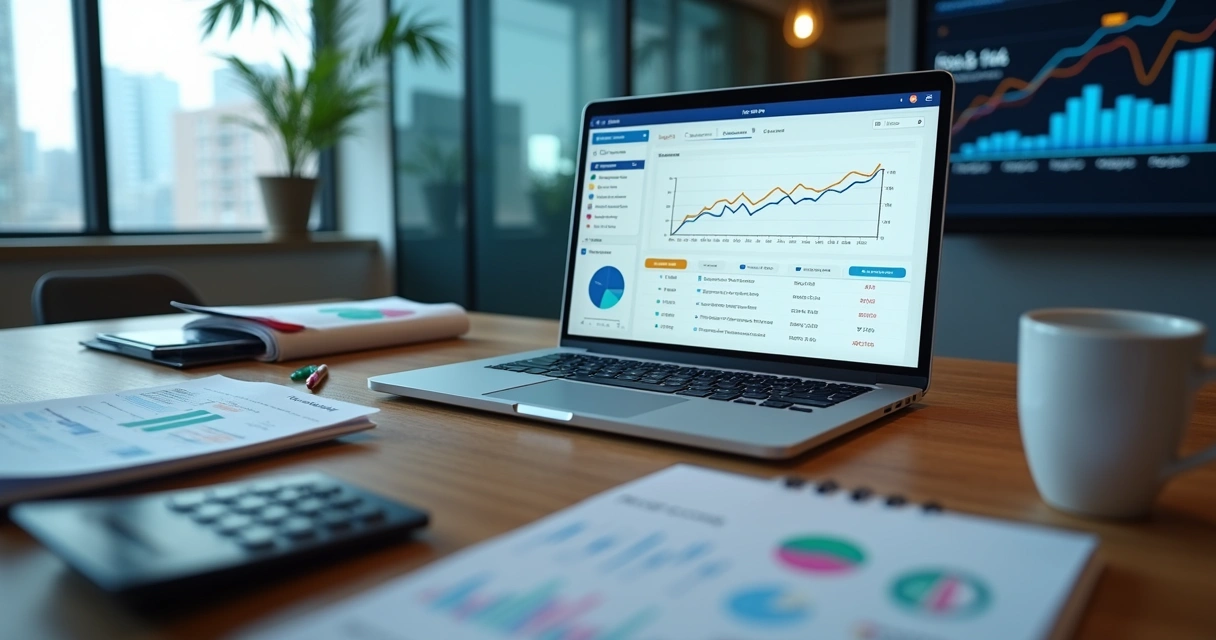 Empresário analisando orçamento de tráfego pago em relatórios digitais