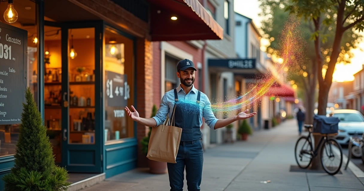 Pequeno empresário em loja fisica conectando dados a resultados de vendas