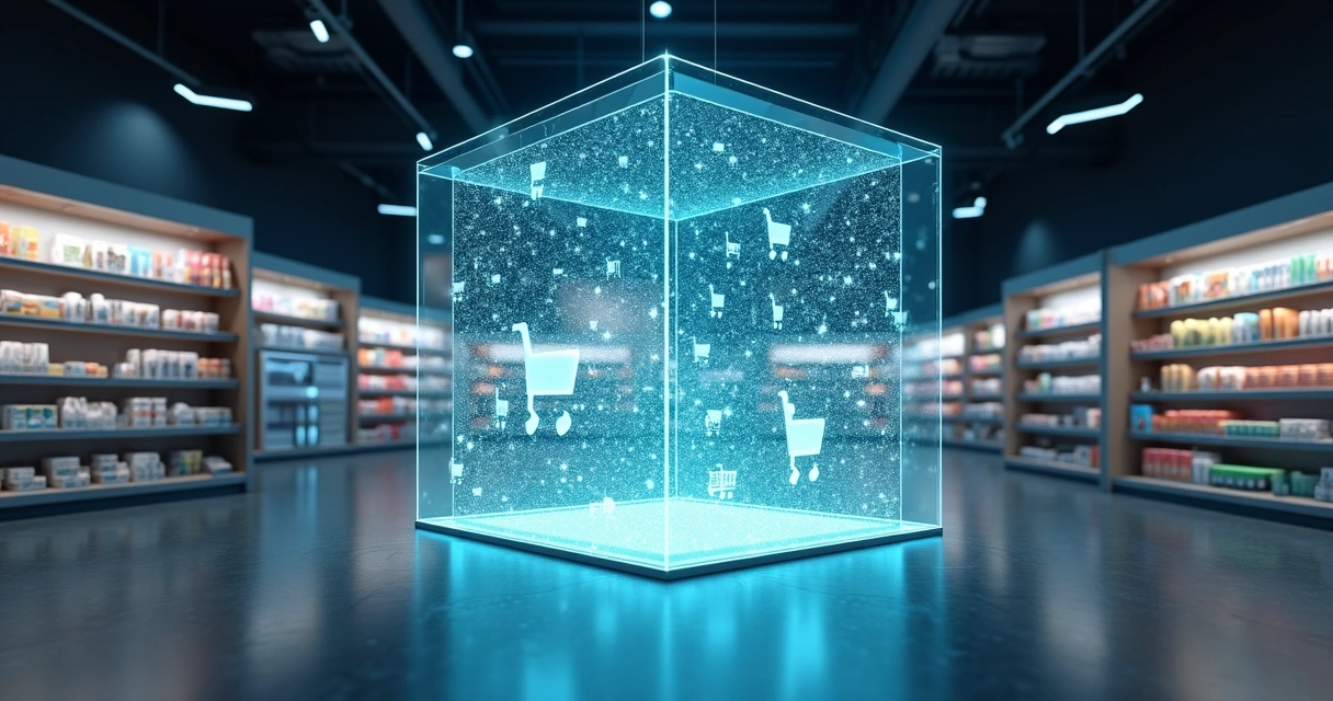 Visualização abstrata de data clean room conectando dados de varejo