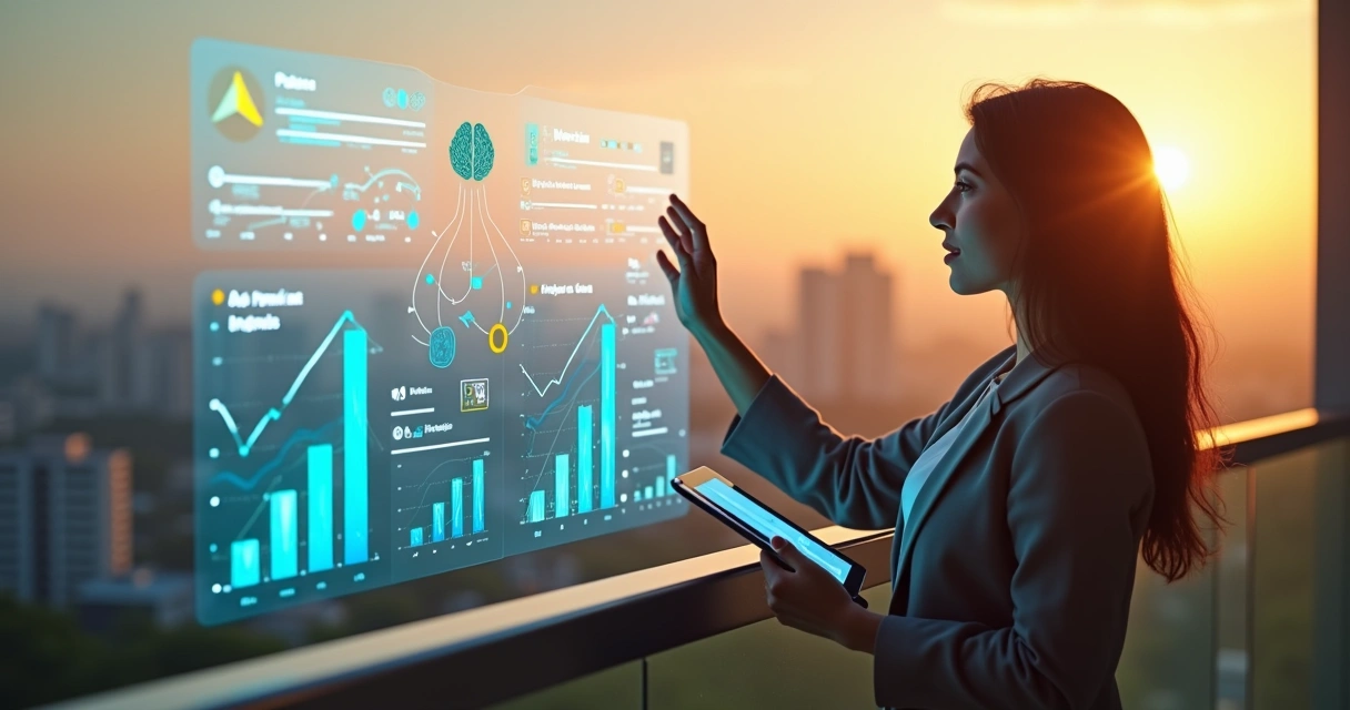Empresária em Jundiaí analisando estratégias de marketing digital em ambiente urbano moderno