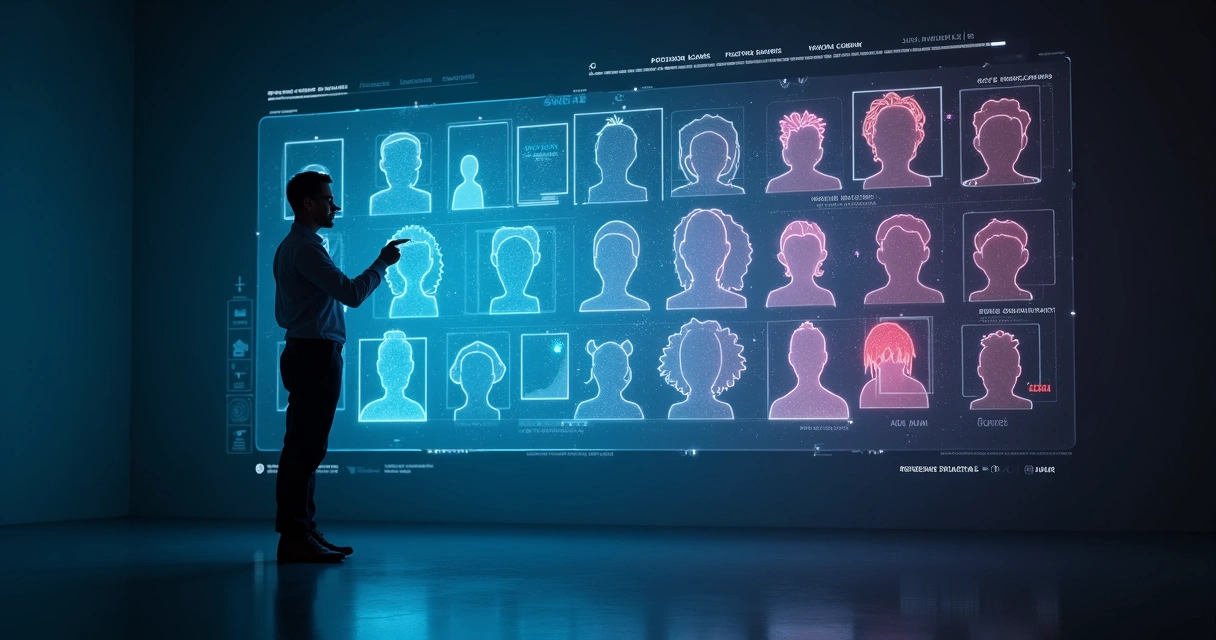 Painel com várias pessoas conectadas a ícones de anúncios digitais em destaque